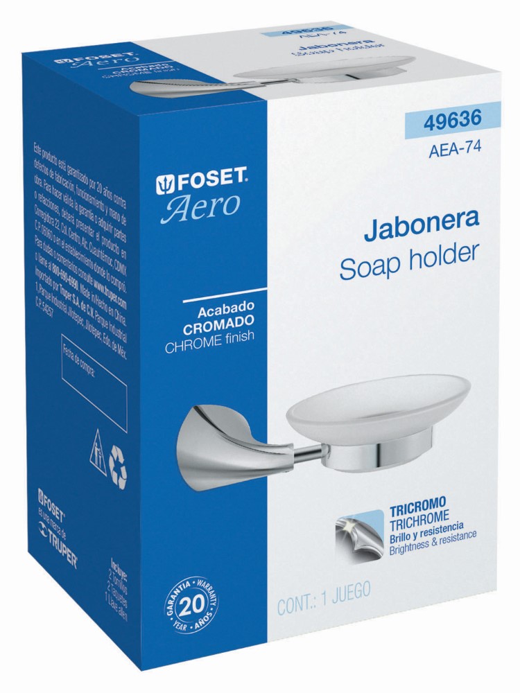 JABONERA CON PLATO VIDRIO LINEA AERO