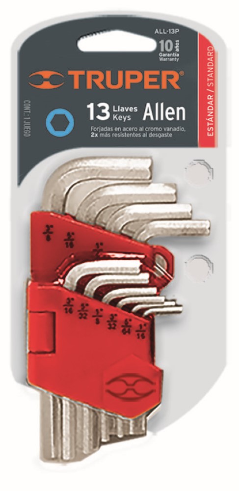JUEGO 13 LLAVES ALLEN STD
