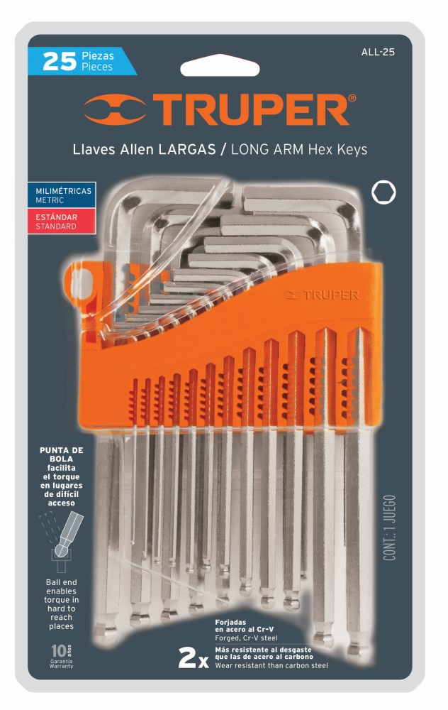 JUEGO 25 LLAVES ALLEN LARGAS MIXTAS