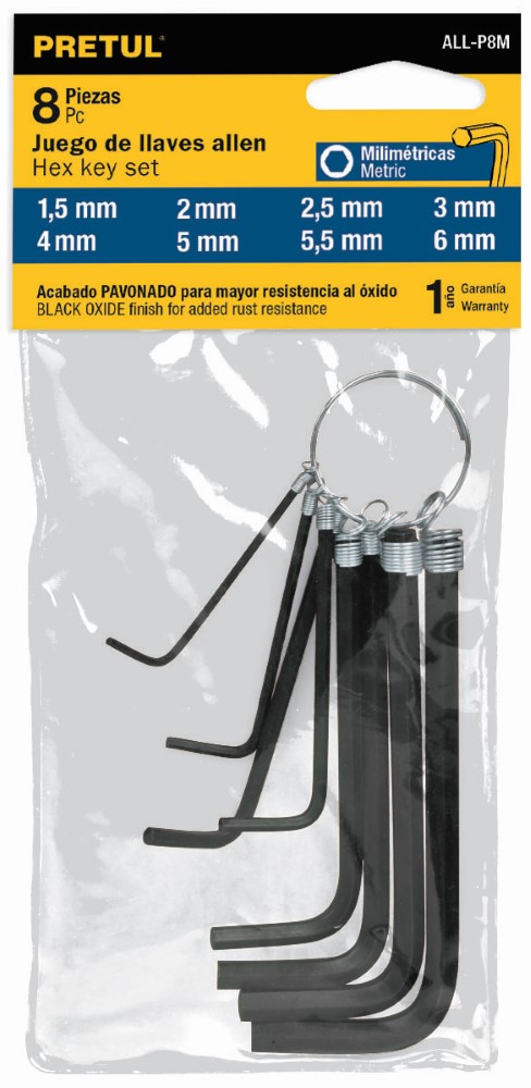JUEGO 8 LLAVES ALLEN LLAVERO MM PRETUL