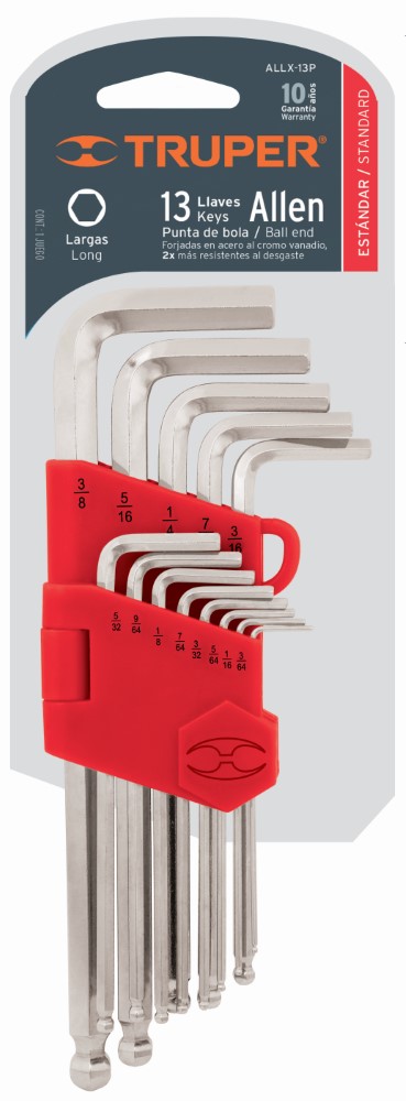 JUEGO 13 LLAVES ALLEN LARGAS STD