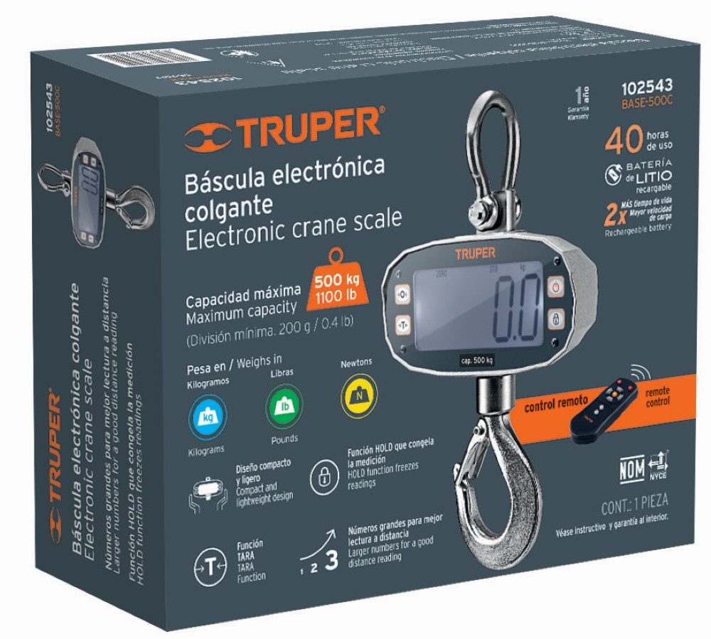 BASCULA ELECTRONICA COLGANTE 500KG TR