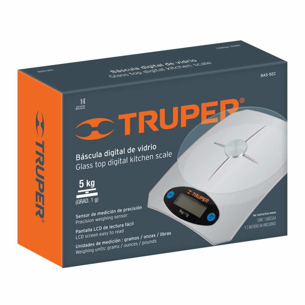 BASCULA DIGITAL COCINA 5KG VIDRIO