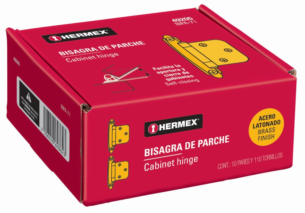 BOLSA C/2 BISAGRAS PARCHE 7CM LATONADO