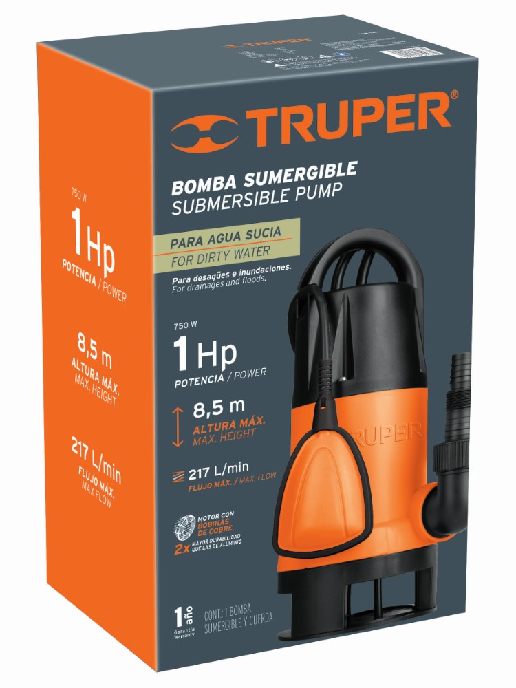 BOMBA SUMERGIBLE 1HP AGUA SUCIA