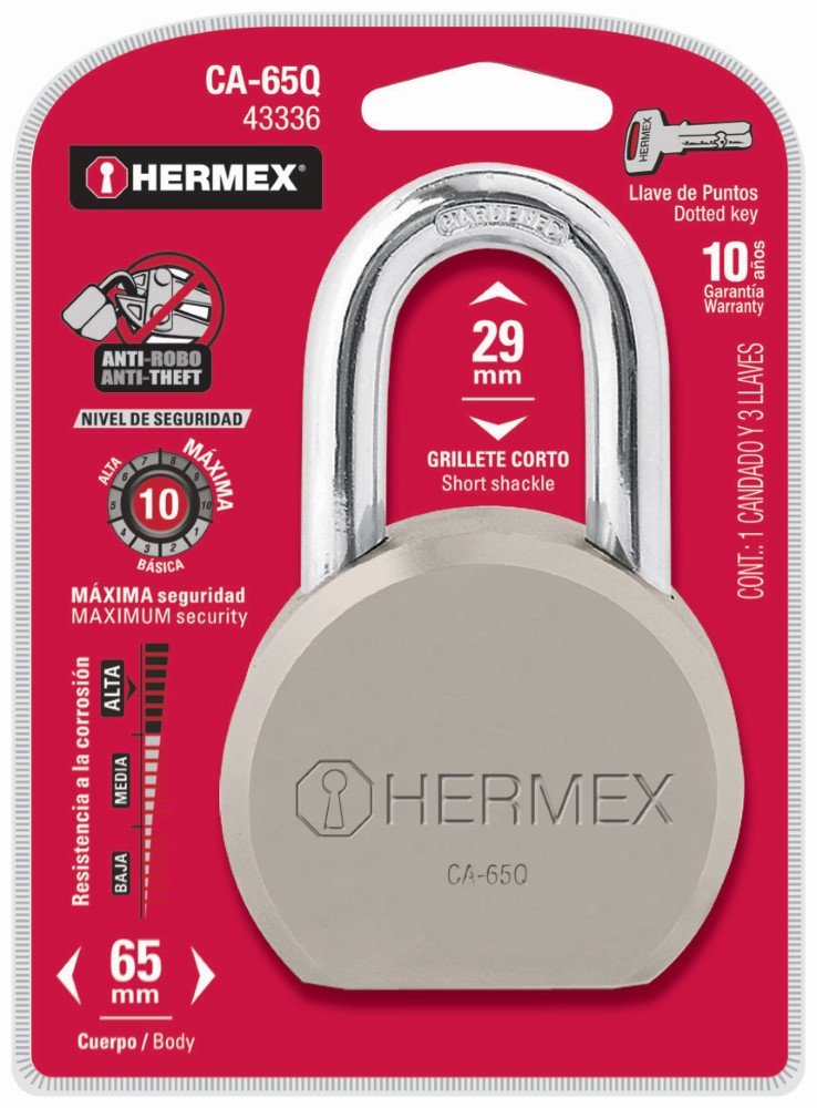 CANDADO REDONDO CORTO PUNTOS 65MM