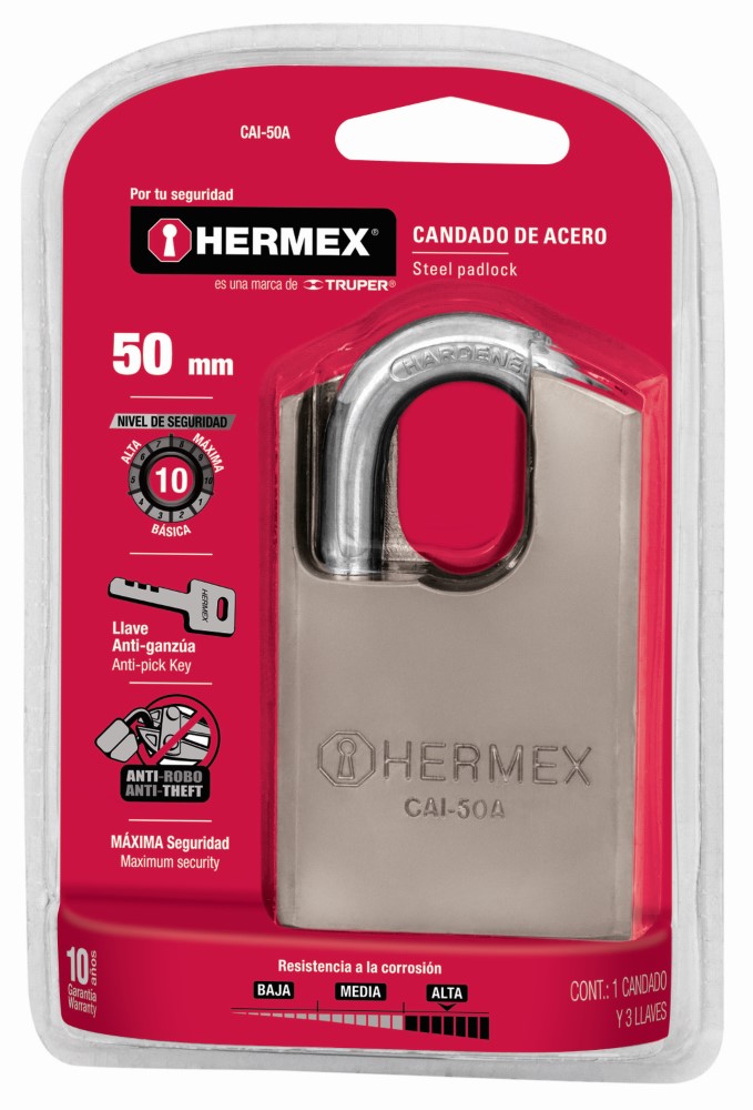 CANDADO ACERO ANTI GANZUA 50MM