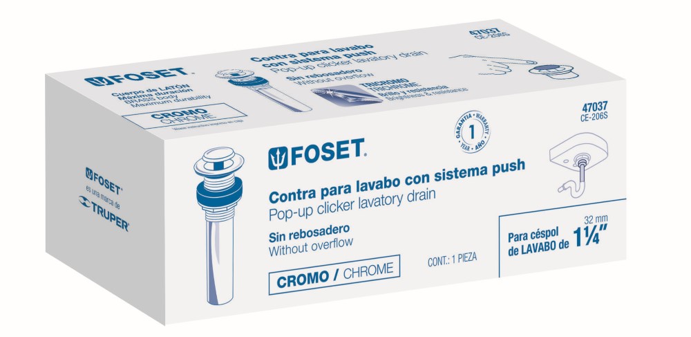 CONTRA LAVABO TAPON PUSH CROMO 1 1 47037