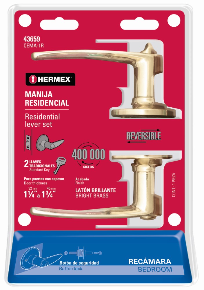 CERRADURA MANIJA LATON BRILLANTE RECAMAR