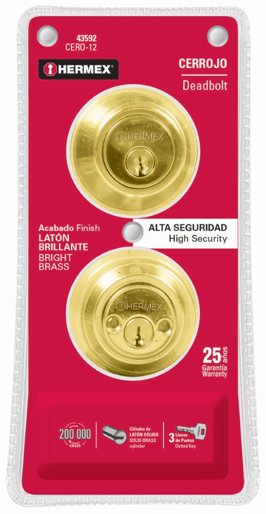 CERROJO LATON BRILLANTE DOBLE CILINDRO