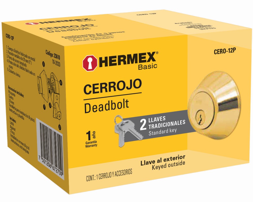 CERROJO DOBLE CILINDRO LB 23610 HERMEX
