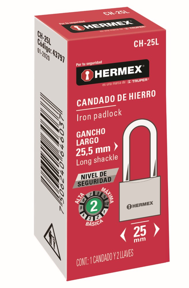 CANDADO LARGO 25MM GRANEL HERMEX