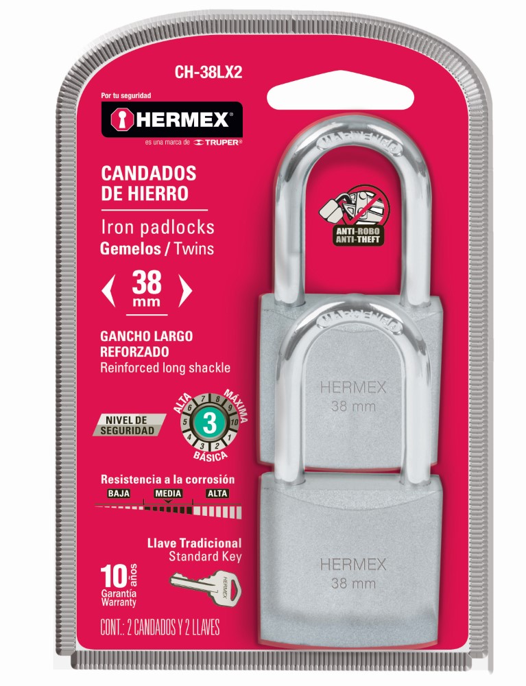 CANDADO DOBLE LARGO HIERRO 38MM