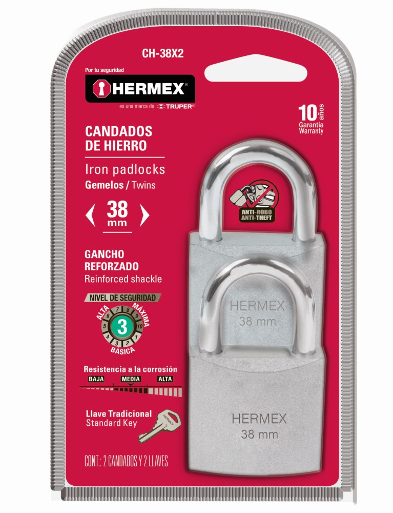 CANDADO DOBLE CORTO HIERRO 38MM