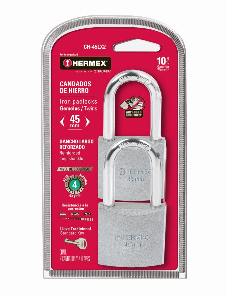 CANDADO DOBLE LARGO HIERRO 45MM