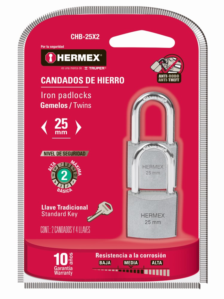 CANDADO DOBLE CORTO HIERRO 25MM