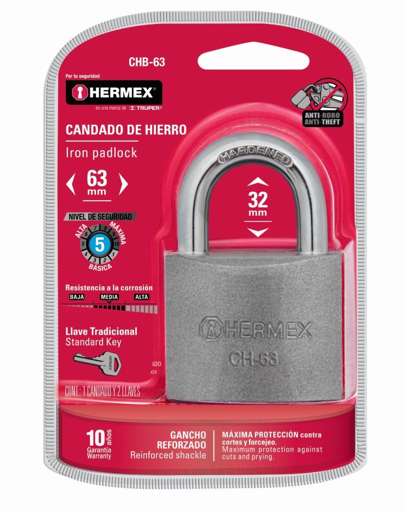 CANDADO HIERRO EN BLISTER 63MM 43803