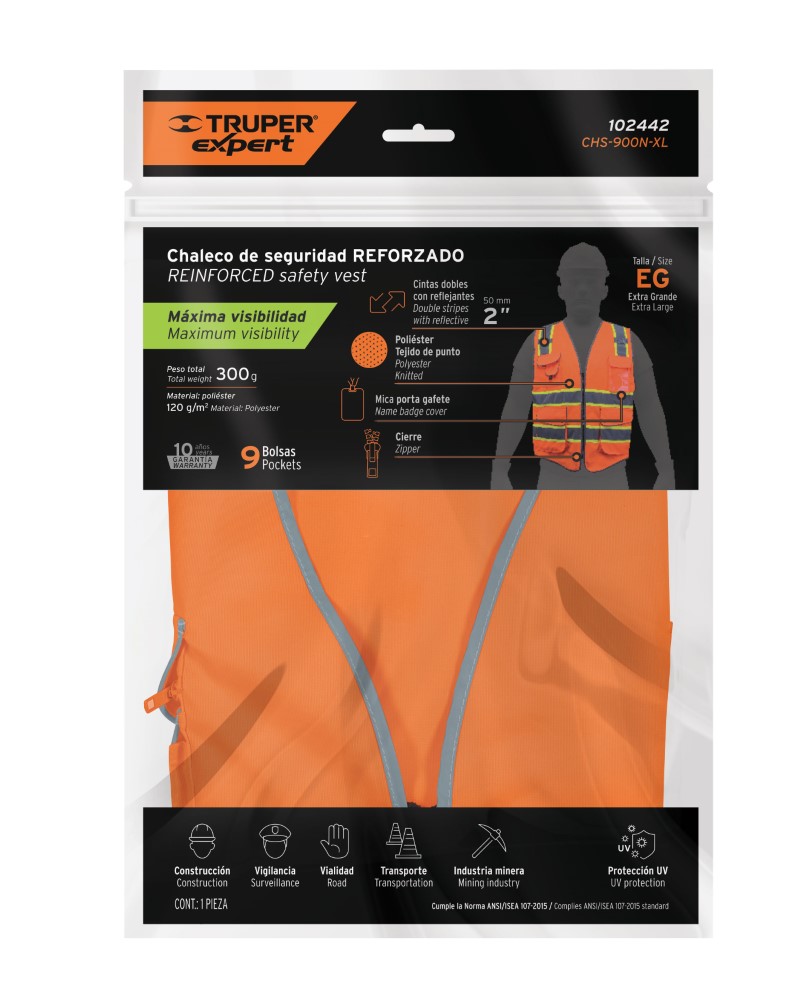 CHALECO SEG ALTA VISIBILIDAD NARANJA EXG