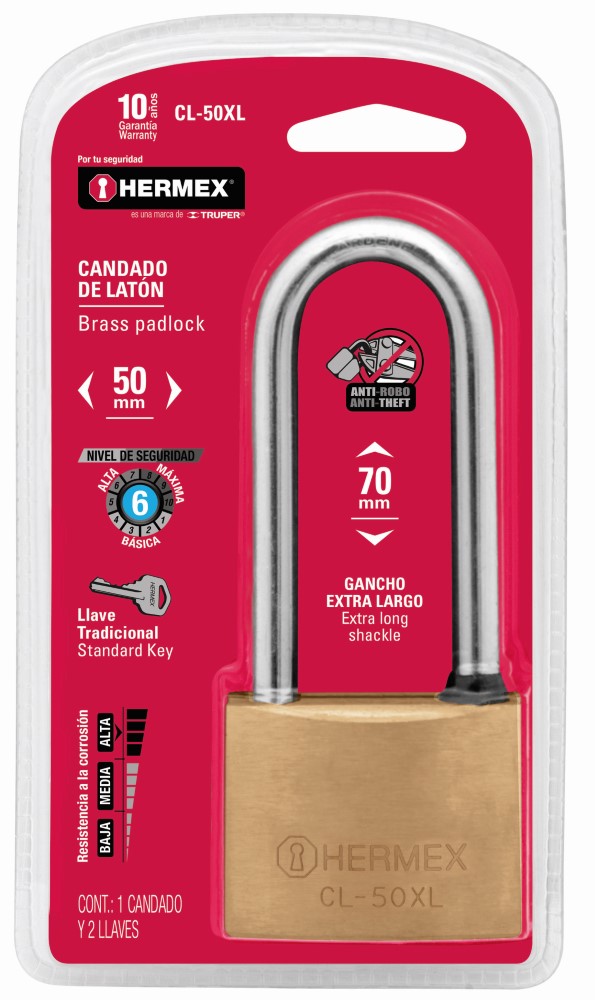 CANDADO EXTRA LARGO LATON 50MM