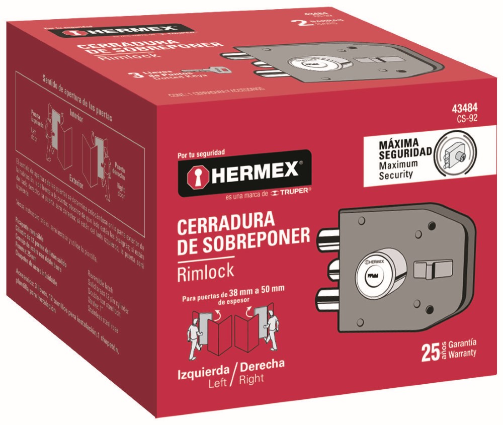 CERRADURA SOBREPONER 2 BARRAS
