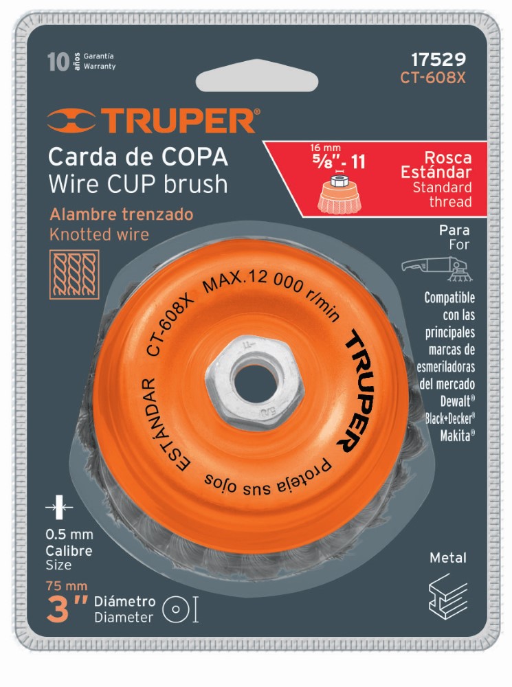 CARDA COPA TRENZADO GRUESO 3 X 5/8 17529