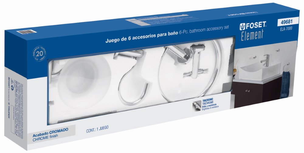 JUEGO ACCESORIOS BAÑO 6 PIEZAS CROMADO E