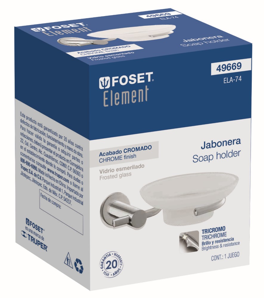 JABONERA C/ PLATO VIDRIO CROMADO LINEA E