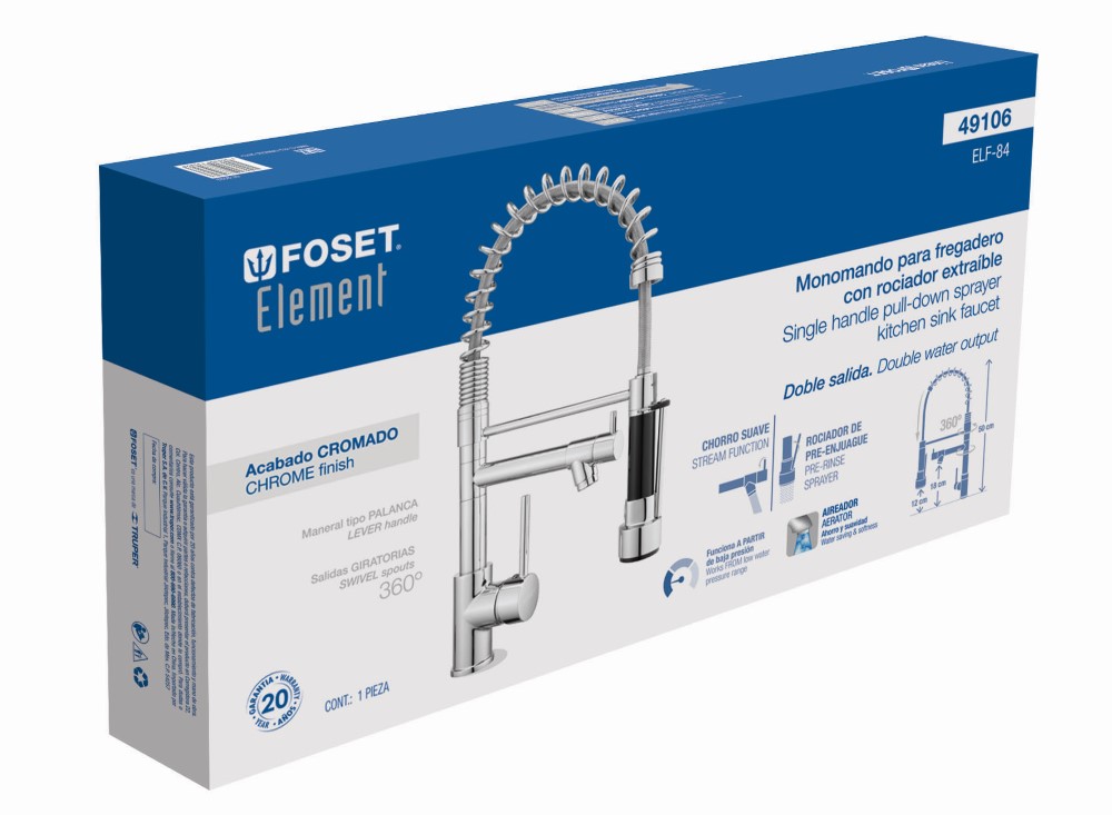 MONOMANDO DOBLE SALIDA FREGADERO CROMO