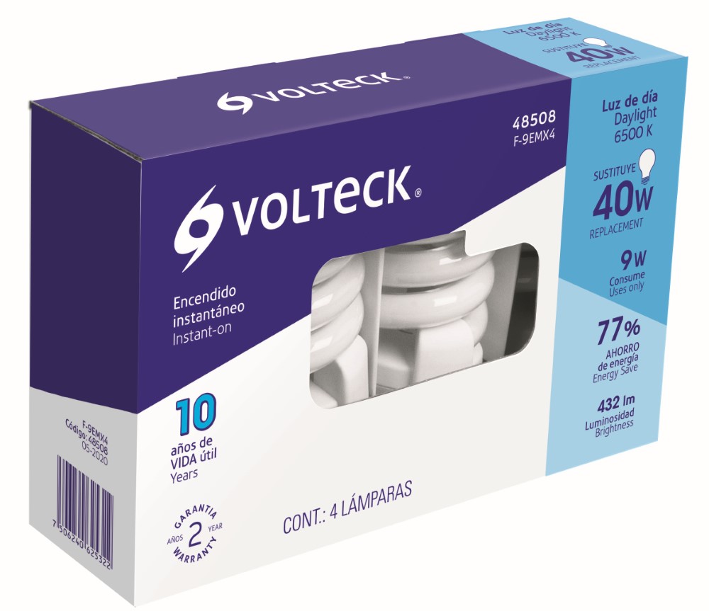 FOCO 9 W ESPIRAL MINI T2 EN CAJA 4 PIEZA