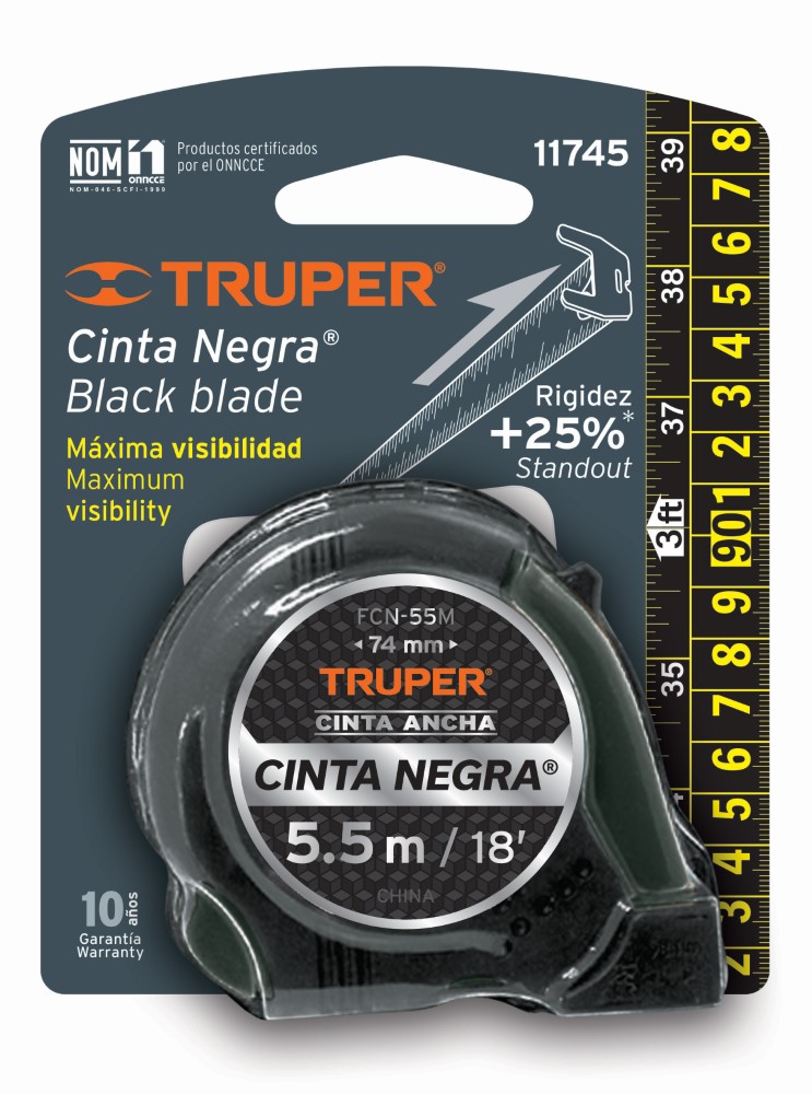 FLEXOMETRO NEGRO 5.5M CINTA ANCHA 11745