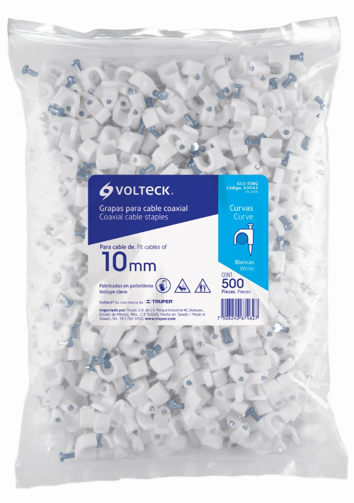GRAPA CURVA 6 MM BLANCA BOLSA 500 PIEZAS