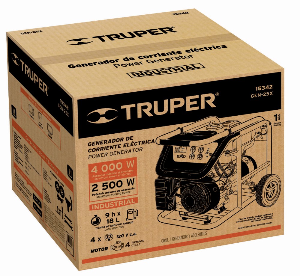 GENERADOR ELECTRICO A GASOLINA, 2500W