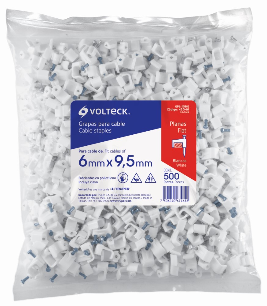 GRAPA PARA CABLE PLANO 6 X 9.5 MM BLANCA