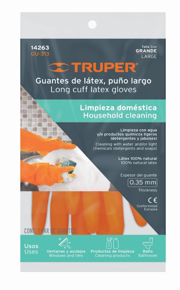 GUANTES LATEX GDE NARANJA TRUPER