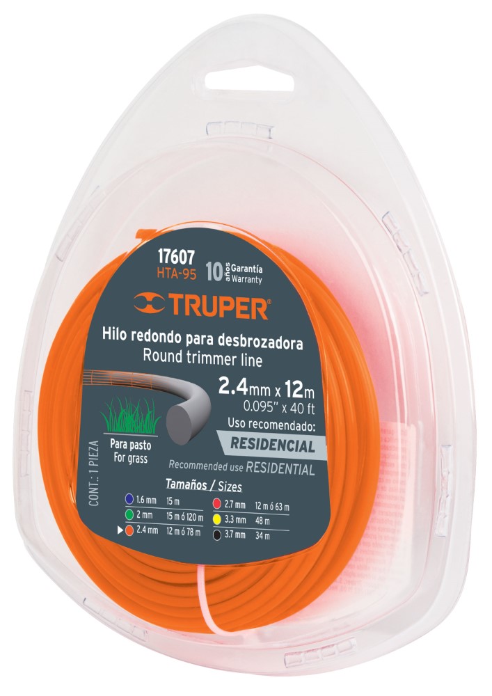 HILO PARA DESBROZADORA 2.4MM 12M NARANJA