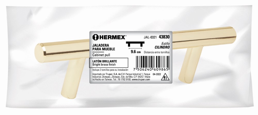 JALADERA LATON BRILLANTE ESTILO CILINDRO