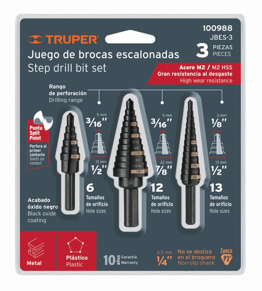 JUEGO 3 BROCAS ESCALONADAS OXIDO NEGRO