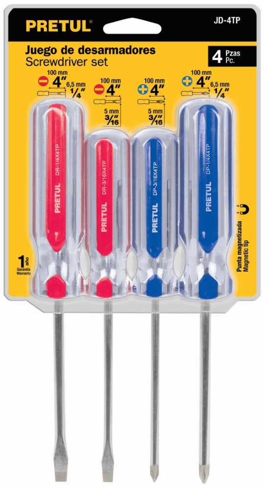 JUEGO 4 DESARMADORES PVC PRETUL