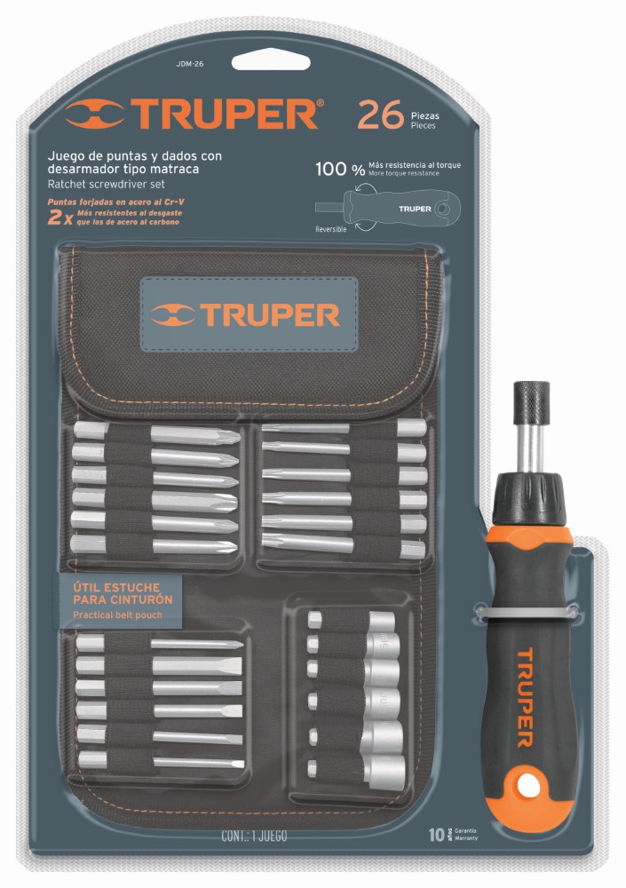 JUEGO DESARMADOR TIPO MATRACA 26 PIEZAS