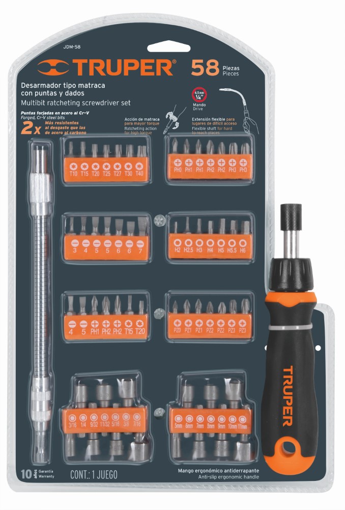 JUEGO DESARMADOR TIPO MATRACA 58 PIEZAS