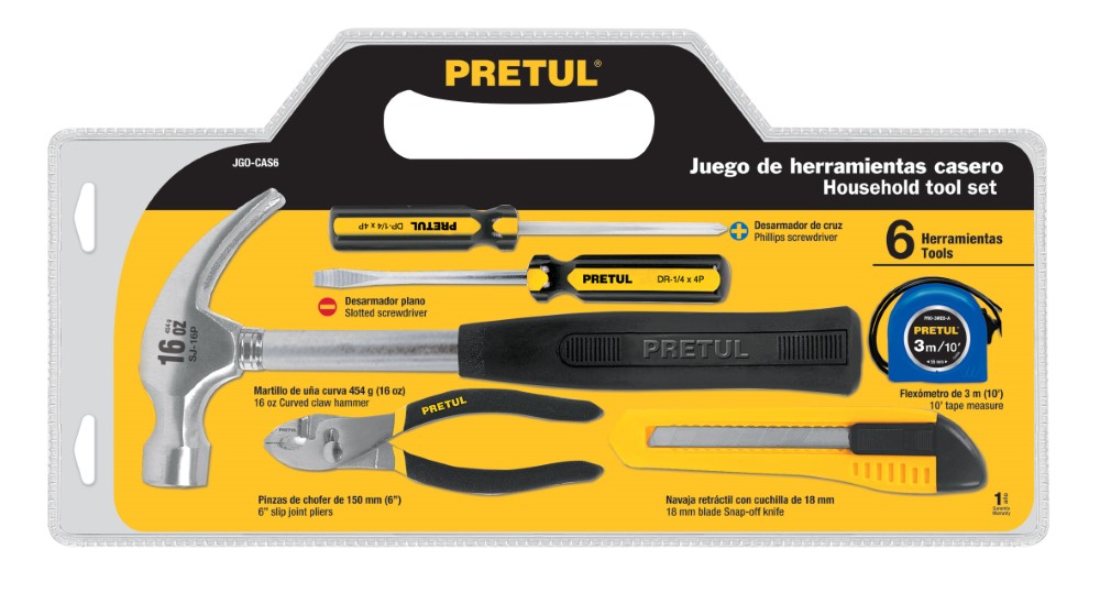 JUEGO HERRAMIENTAS CASERO 6 PZ PRETUL JG
