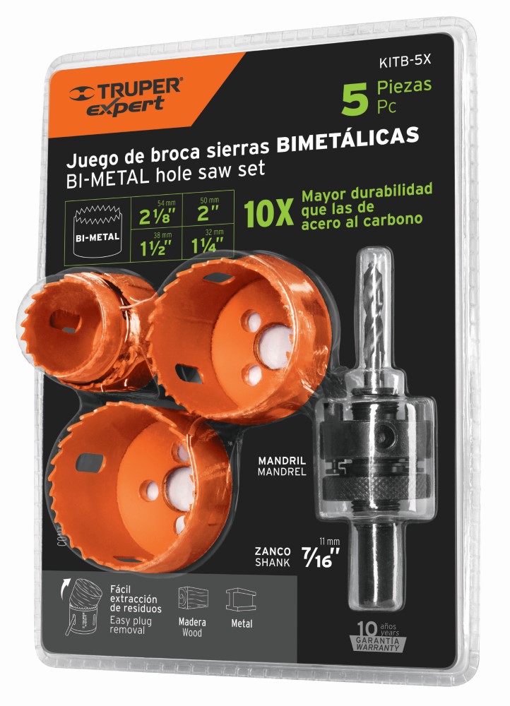 JUEGO 4 BROCASIERRA BIMETAL Y 1 MANDRIL