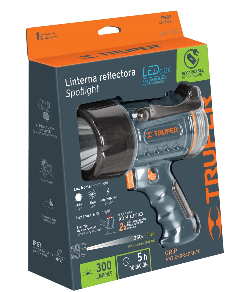 LINTERNA MANO RECAR 300L 350M