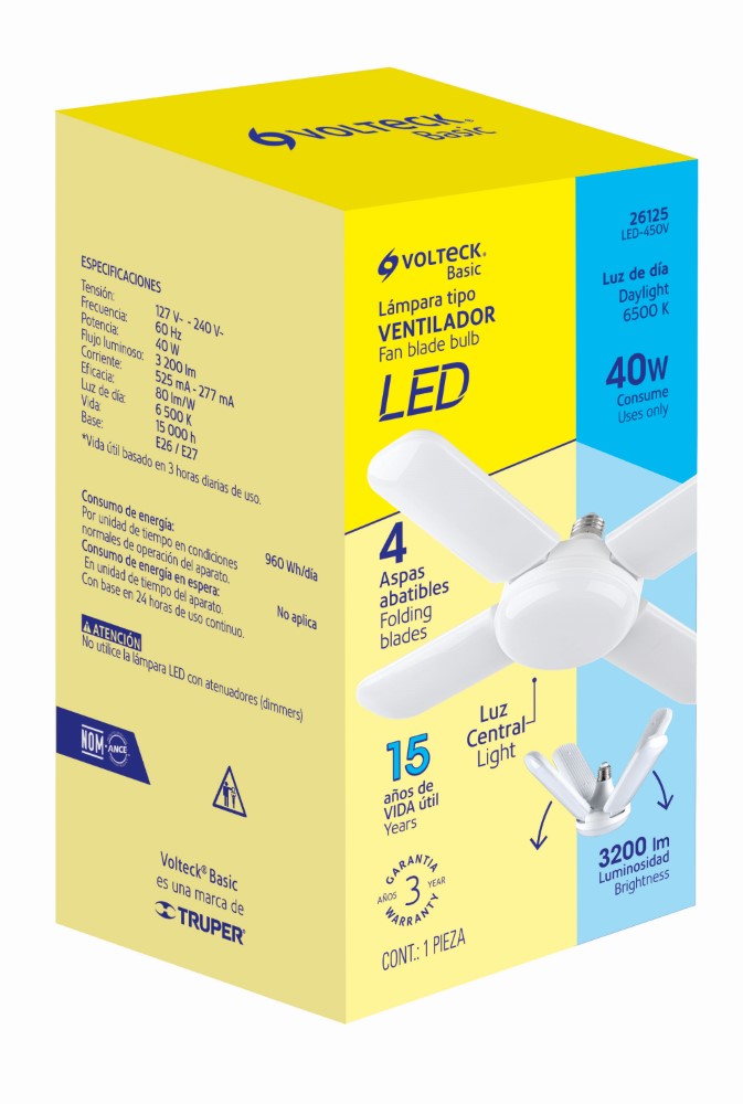 LAMPARA LED 40W T/VENTILADOR 4 ASPAS AJU