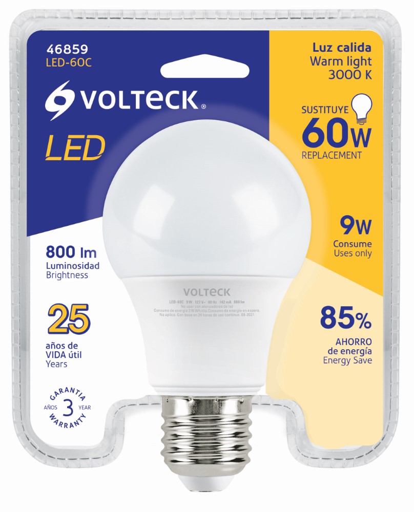 LÁMPARA LED, BULBO ESTÁNDAR A19 9W E27 1