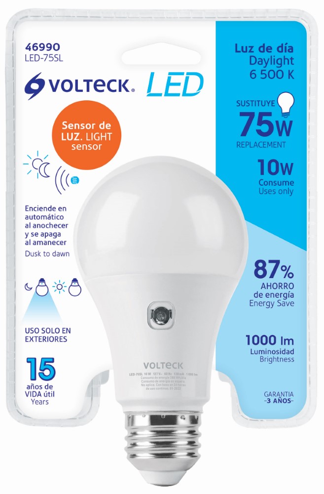 LAMPARA LED T/BULBO A19 10W C/SENSOR LUZ