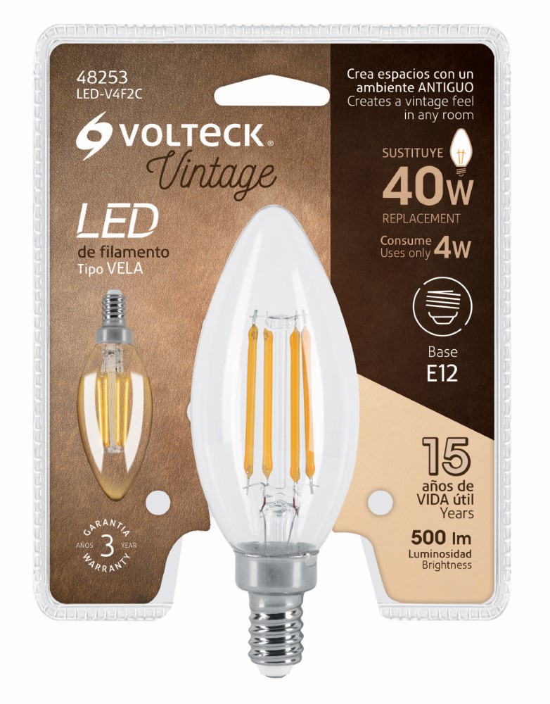 LAMPARA LED T VELA 4W C/FIL B/E12 LUZ CA