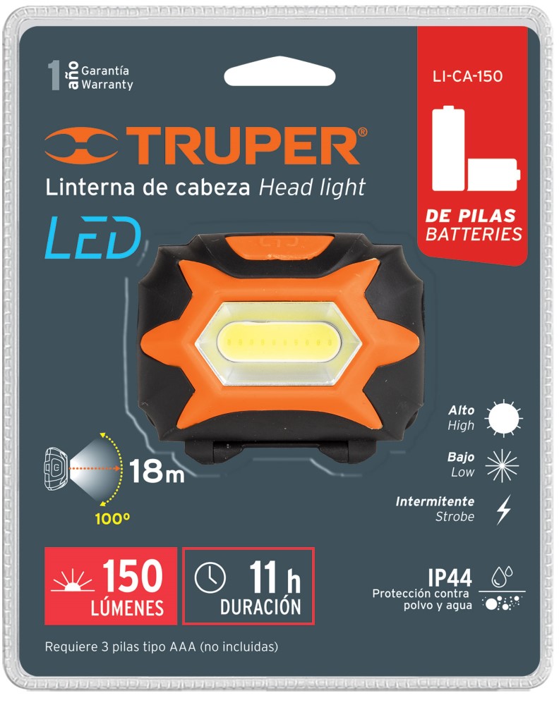 LINTERNA DE CABEZA 150 LUMENES 1 LED