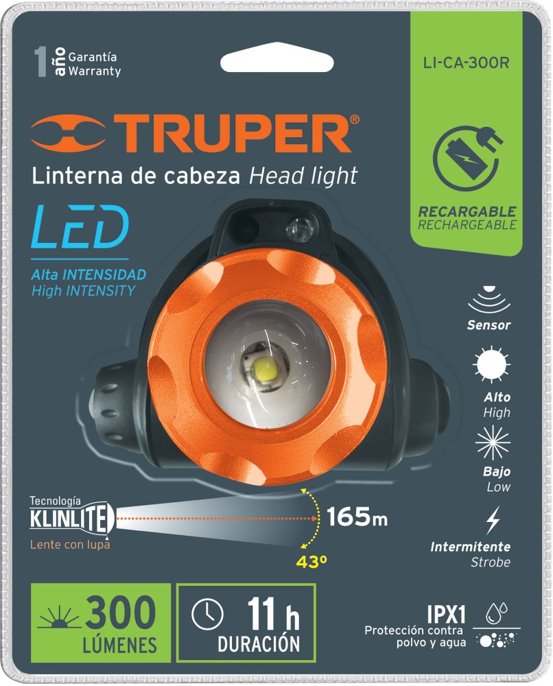 LINTERNA PARA CABEZA 290LM 2LED RECARGAB