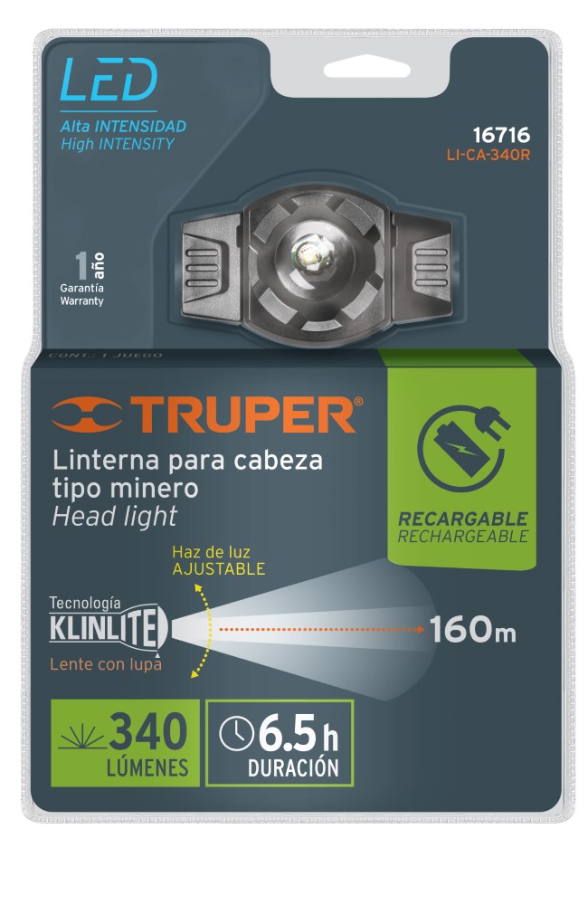 LINTERNA CABEZA RECAR 120L 200M